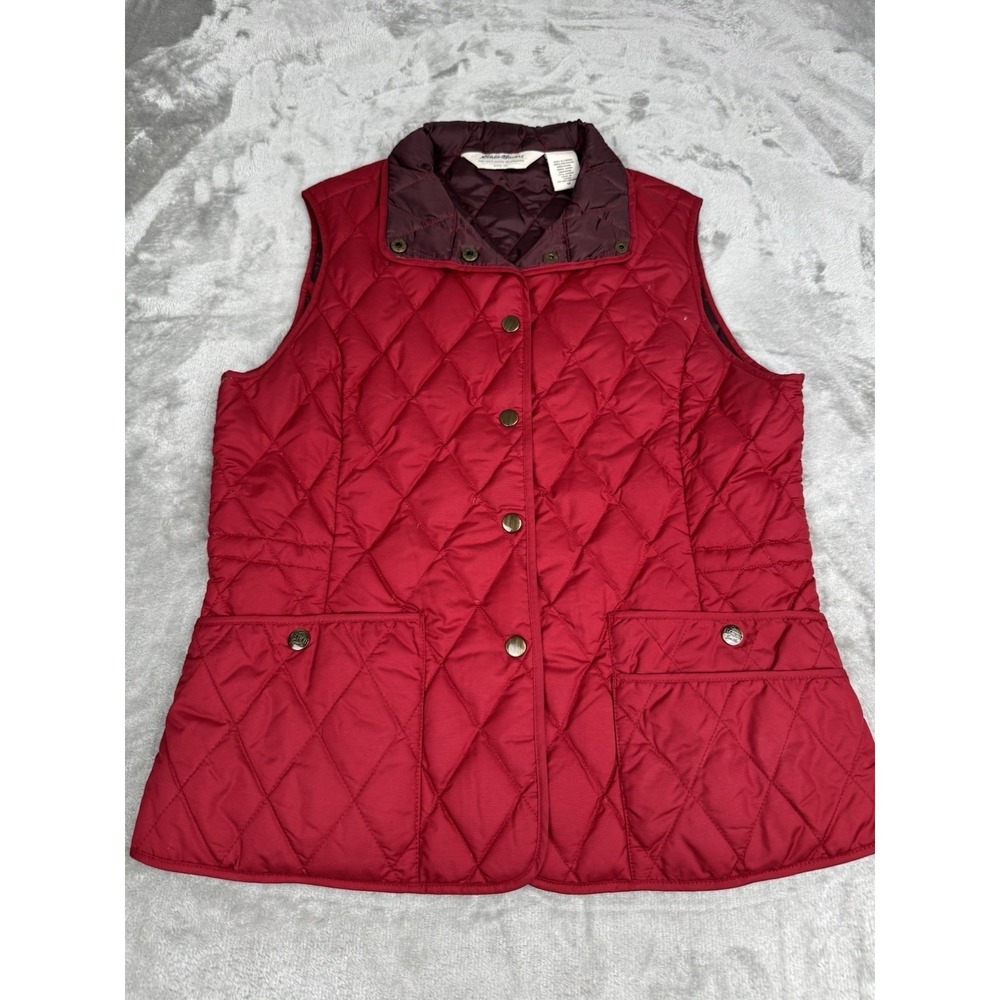 Eddie Bauer Red Goose Down Vest Womens Medium M Burgundy Quilted Hiking Outdoors